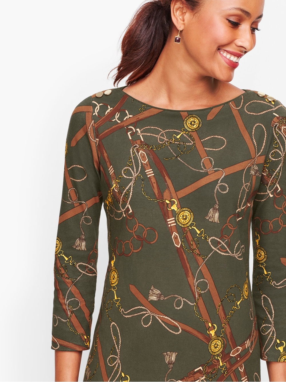 Talbots NEW Equestiran Print Cotton Shift Dress Fall Preppy Academia Size XL - Picture 2 of 7
